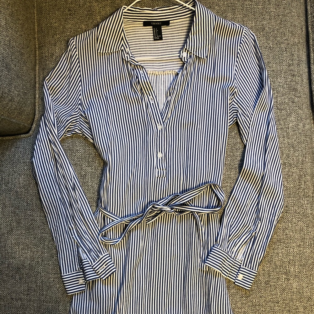 Navy and white striped dress